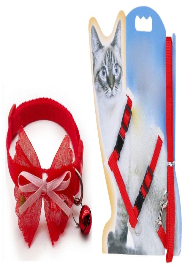 KittuPet سترة كيتوبيت للقطط الصغيرة مع حزام ومقود للمشي، مانعة للهروب وقابلة للتعديل (أحمر) - Image 1